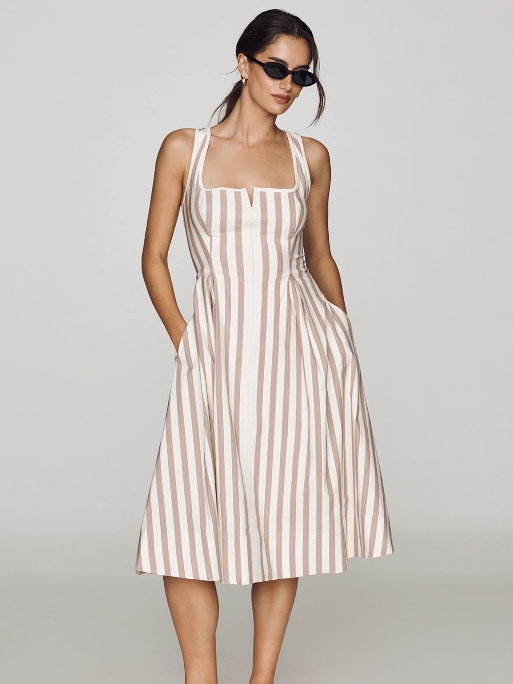 NWT Anthropologie Mauve Striped Midi Dress in Cream and Light Purple